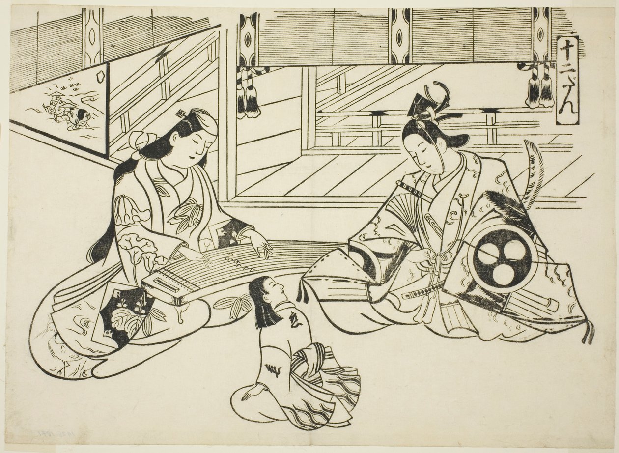 Yoshitsune (Ushiwaka) og prinsesse Joruri, fra serien "Famous Scenes from Japanese Puppet Plays (Yamato irotake)" af Okumura Masanobu
