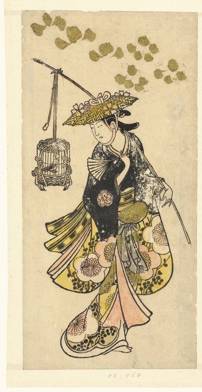 Ung kvinde med fuglebur af Okumura Toshinobu (attributed to)