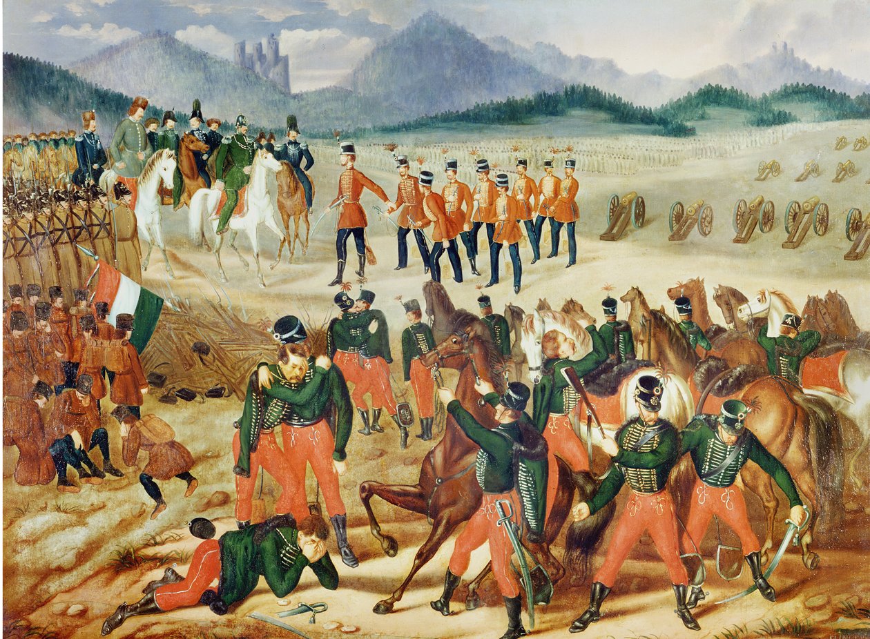 De ungarske oprørers nederlag ved Vilgos den 13. august 1849, 1850 af Olajfestmenye Klinovszki