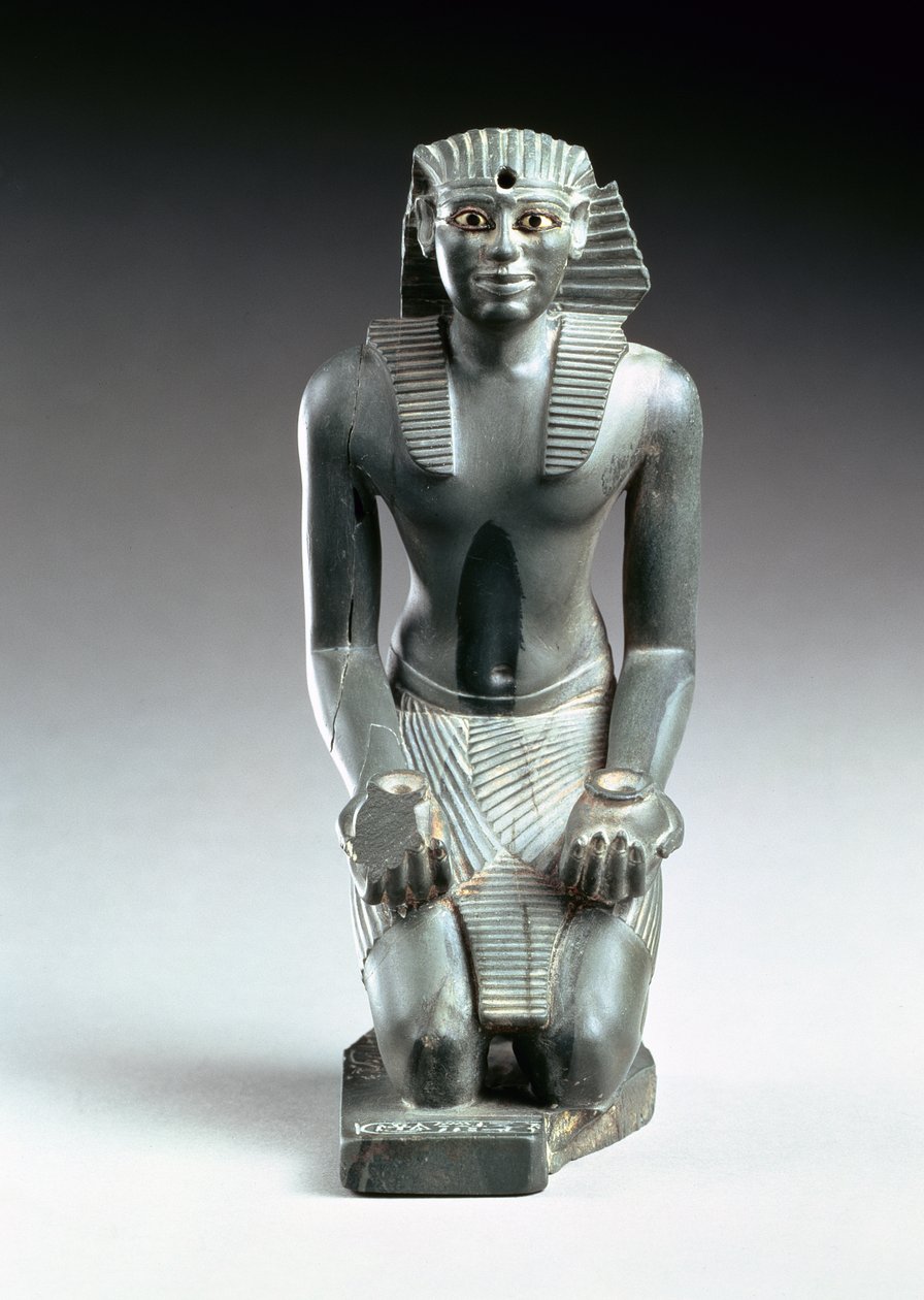 Knælende figur af Pepi I (2289-2255 f.Kr.) (grøn skifer) af Old Kingdom Egyptian