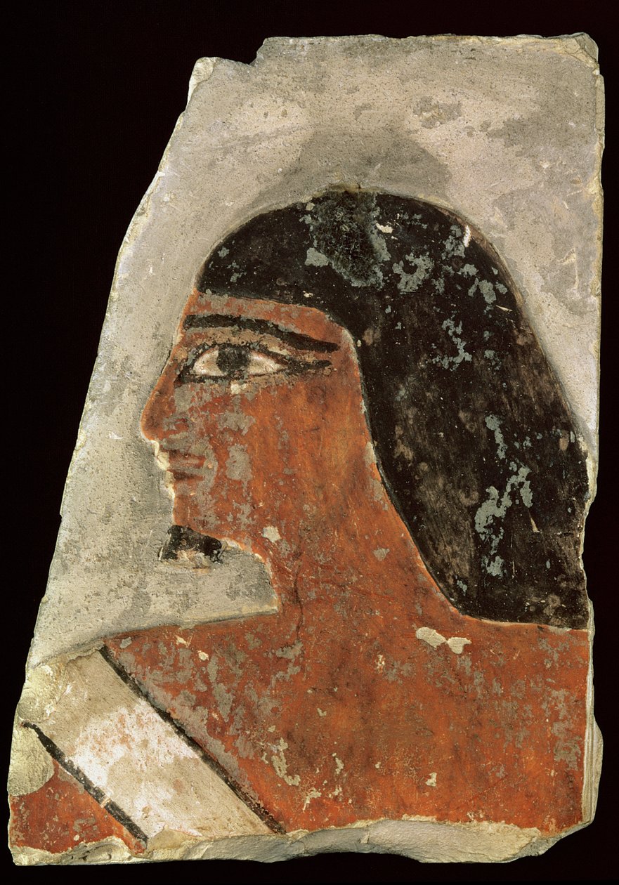 Relief af en mands hoved (malet kalksten) af Old Kingdom Egyptian