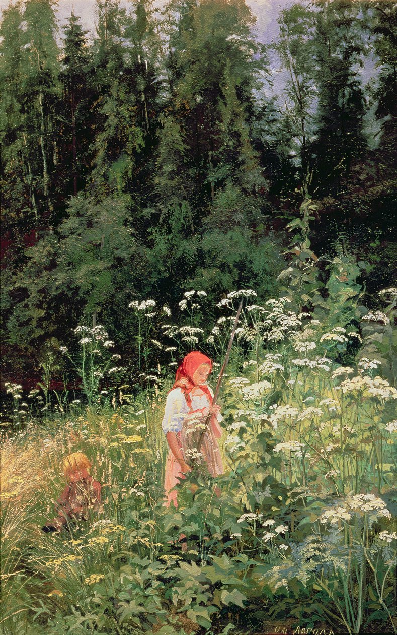 Pige blandt de vilde blomster, 1880 af Olga Antonova Lagoda Shishkina