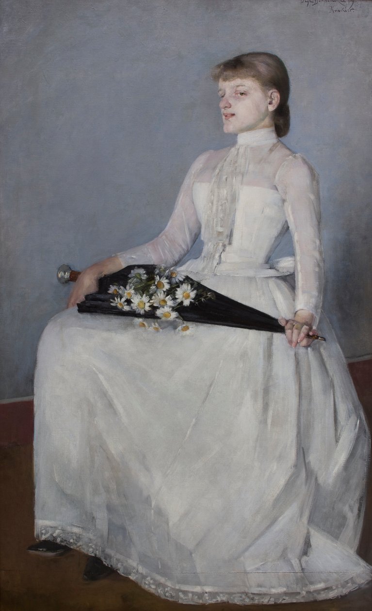 Fra en gåtur eller dame i en hvid kjole af Olga Boznanska