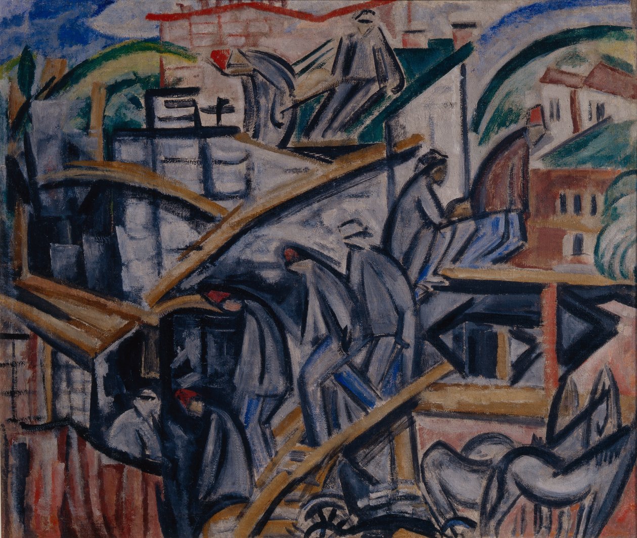Bygger nyt hus, 1913 af Olga Rozanova