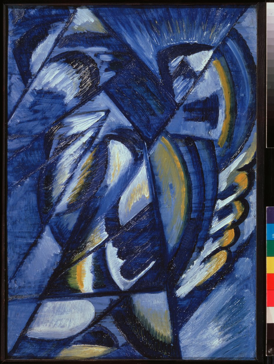 Sammensætning, Blå på plade - Sammensætning. Blå på metalpladen - Værk af Olga Vladimirovna Rozanova (1886-1918), olie på metal af Olga Wladimirowna  Rosanowa