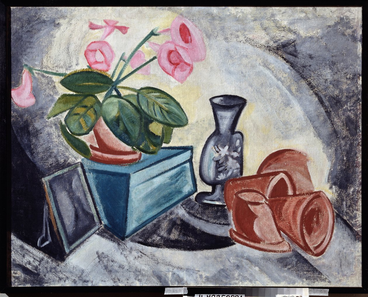 Stilleben med lyserøde blomster. Maleri af Olga Vladimirovna Rozanova (1886-1918), olie på lærred af Olga Wladimirowna  Rosanowa
