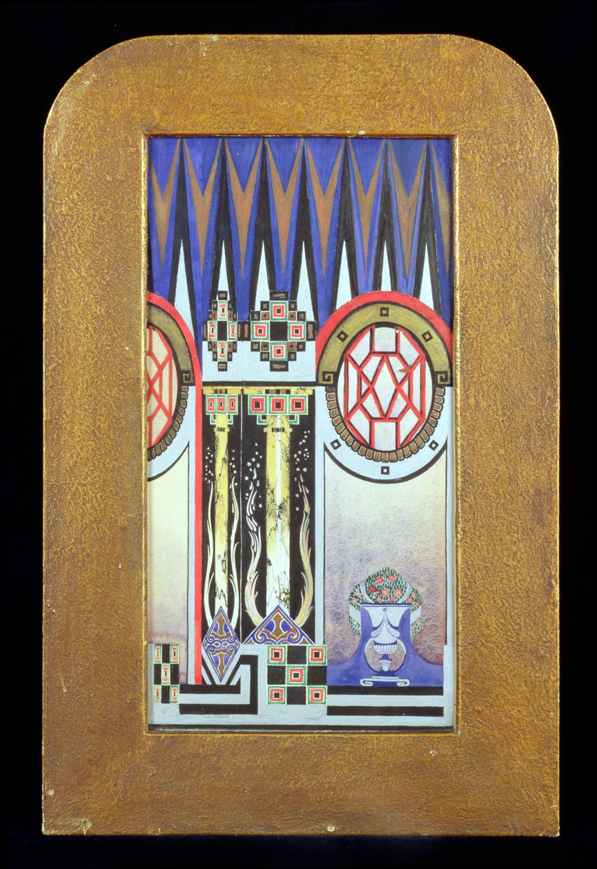 Design til et faldgardin, ca. 1930 (wc, gouache og metallisk maling) af Oliver Percy Bernard
