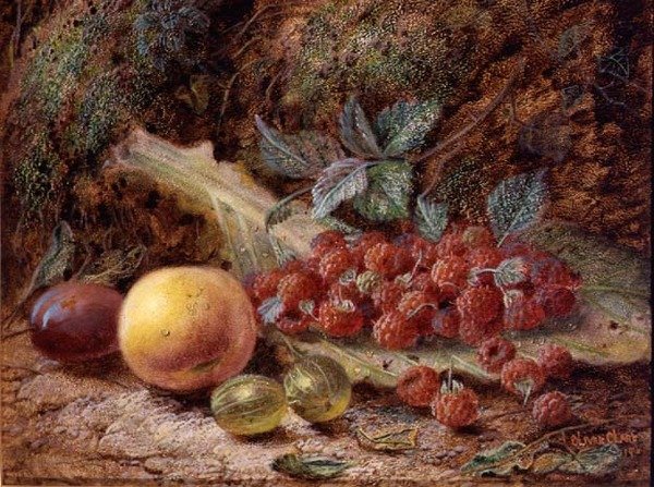 Stilleben med frugt på et kålblad af Oliver Clare