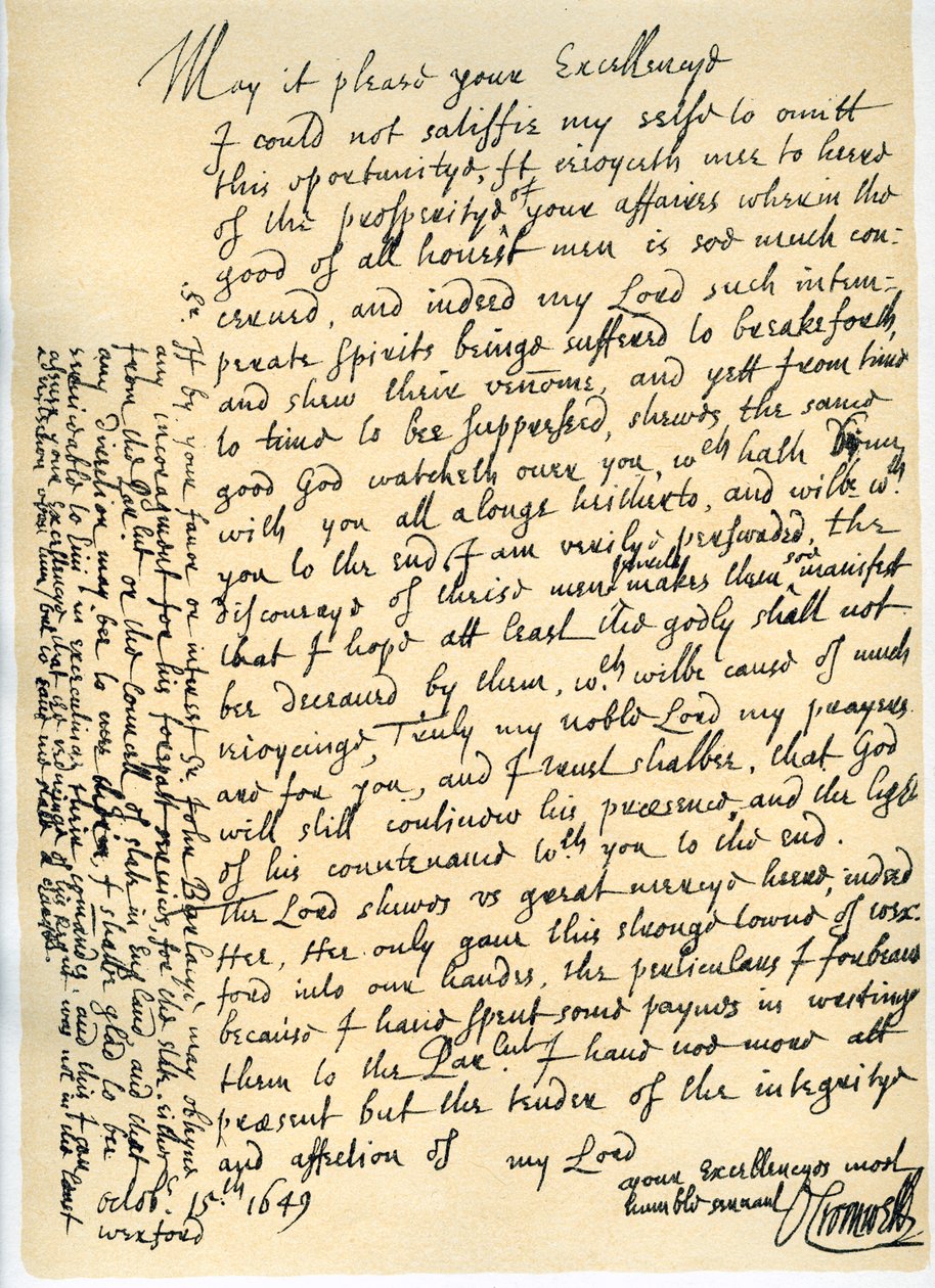 Brev fra Oliver Cromwell til Lord Fairfax, Wexford, 15. oktober 1649 af Oliver Cromwell