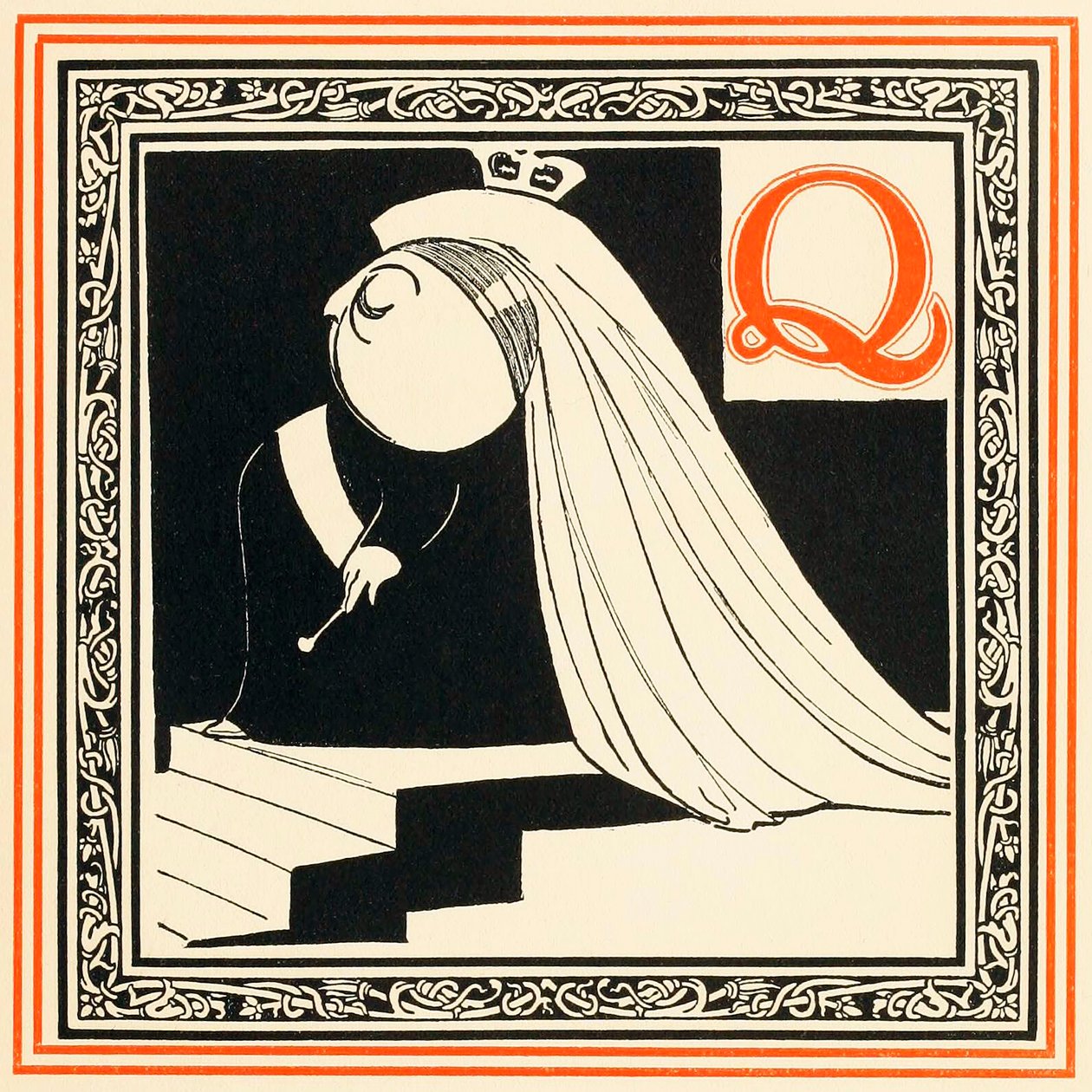 Q er dronningen, så ædel og fri, fra An Alphabet of Celebrities, pub. 1899. af Oliver Hereford