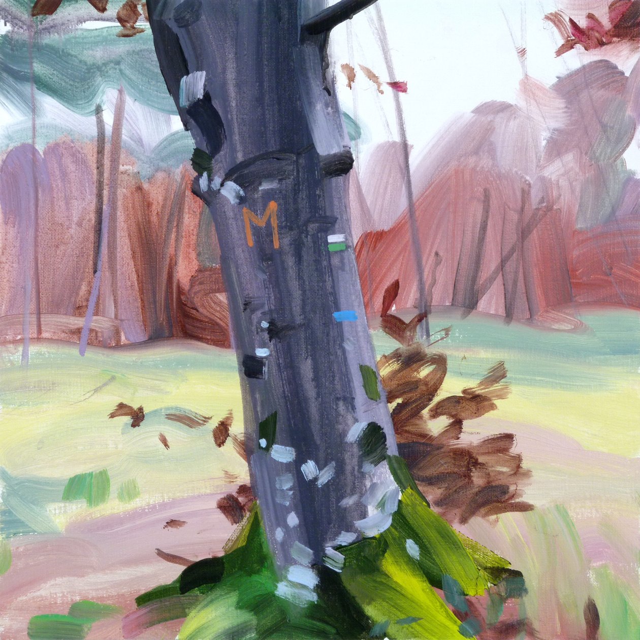 Skov 38,2018 (akryl på lærred) af Olivier Morel