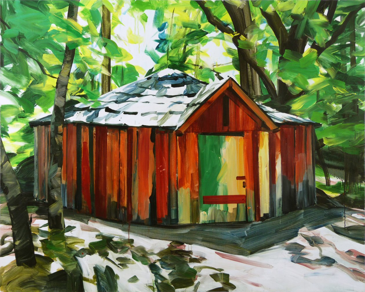 Huset i skoven, 2014 (akryl på lærred) af Olivier Morel