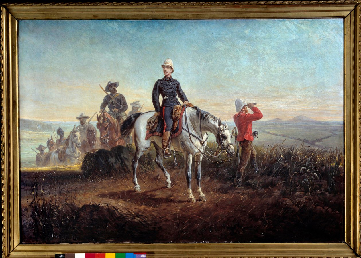Kolonialkampagne i Sydafrika: "" Kejserprins Eugene Louis Napoleon Bonaparte (1856-1879) i Zoulouland"" Maleri af Olivier Pichat (1825-1912), 87 x 128 cm. 19. århundrede. Compiegne musee du chateau - Kolonialkampagne i Sydafrika: "" Prins I af Olivier Pichat