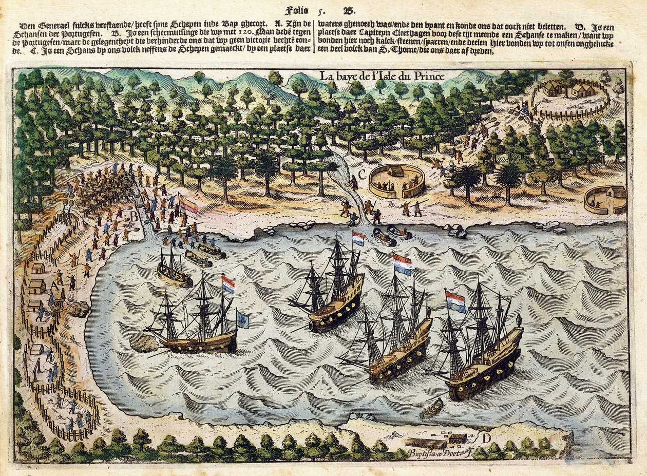 Udsigt over hollandsk skib i havnen, ca. 1598-1602 af Olivier van Noort