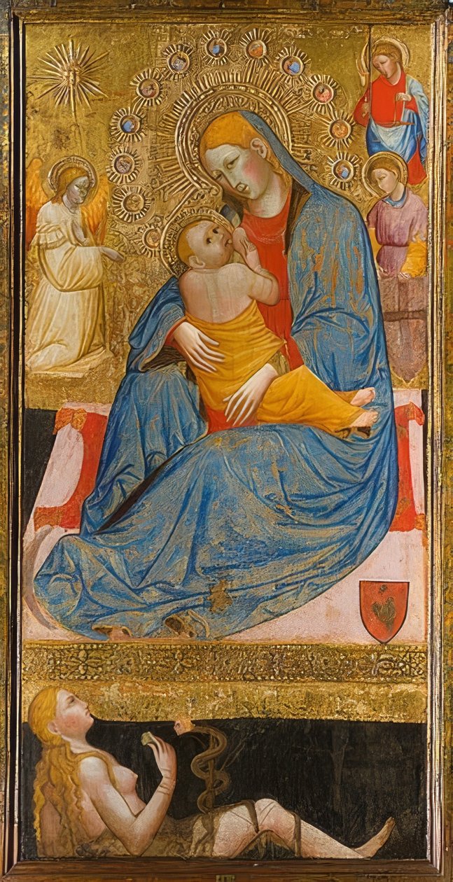 Ydmyghedens Madonna med Evas fristelse. Omkring 1400 af Olivuccio di Ciccarello