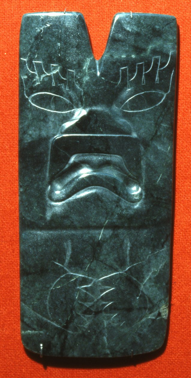 Hacha med jaguaransigt, præklassisk periode (jade) af Olmec