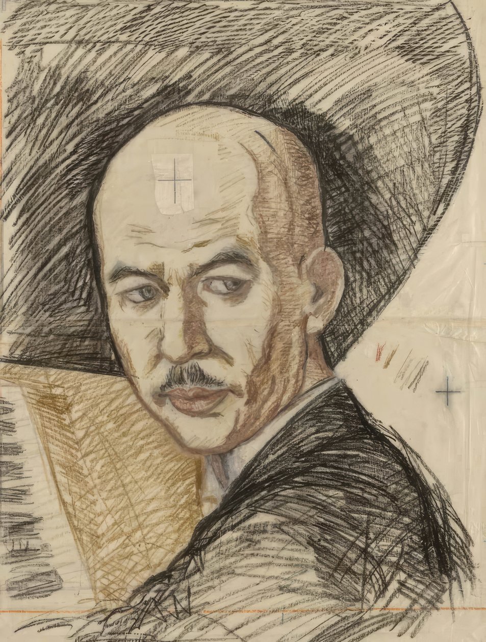 Skitse til trykket "Portræt af Yamada Kosaku" af Onchi Kôshirô