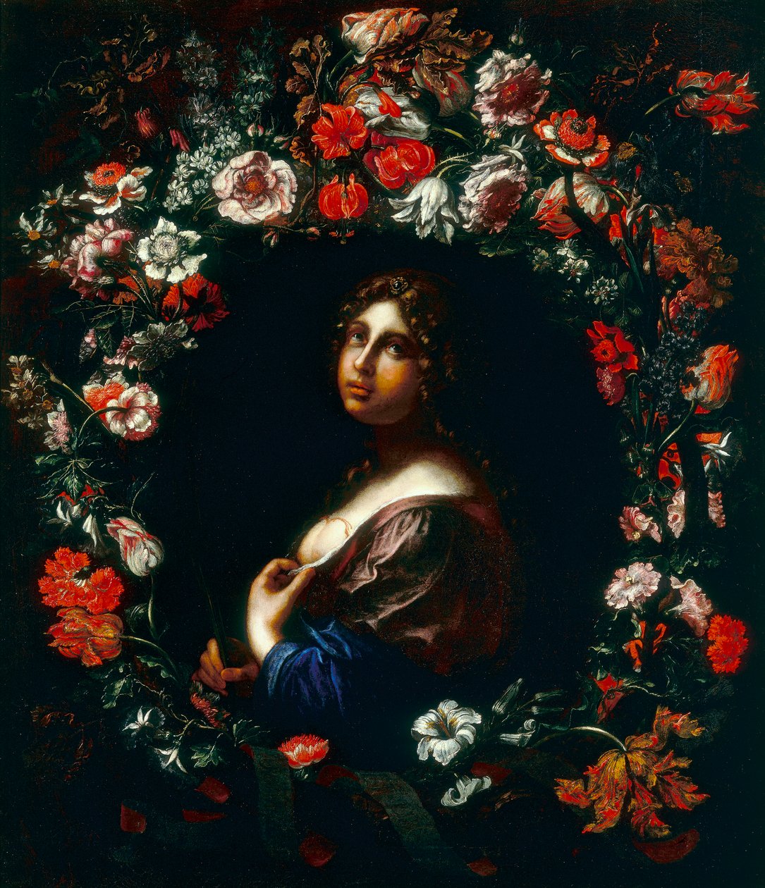 Saint Agatha indhyllet i en blomsterkrans af Onorio and Scacciati Marinari