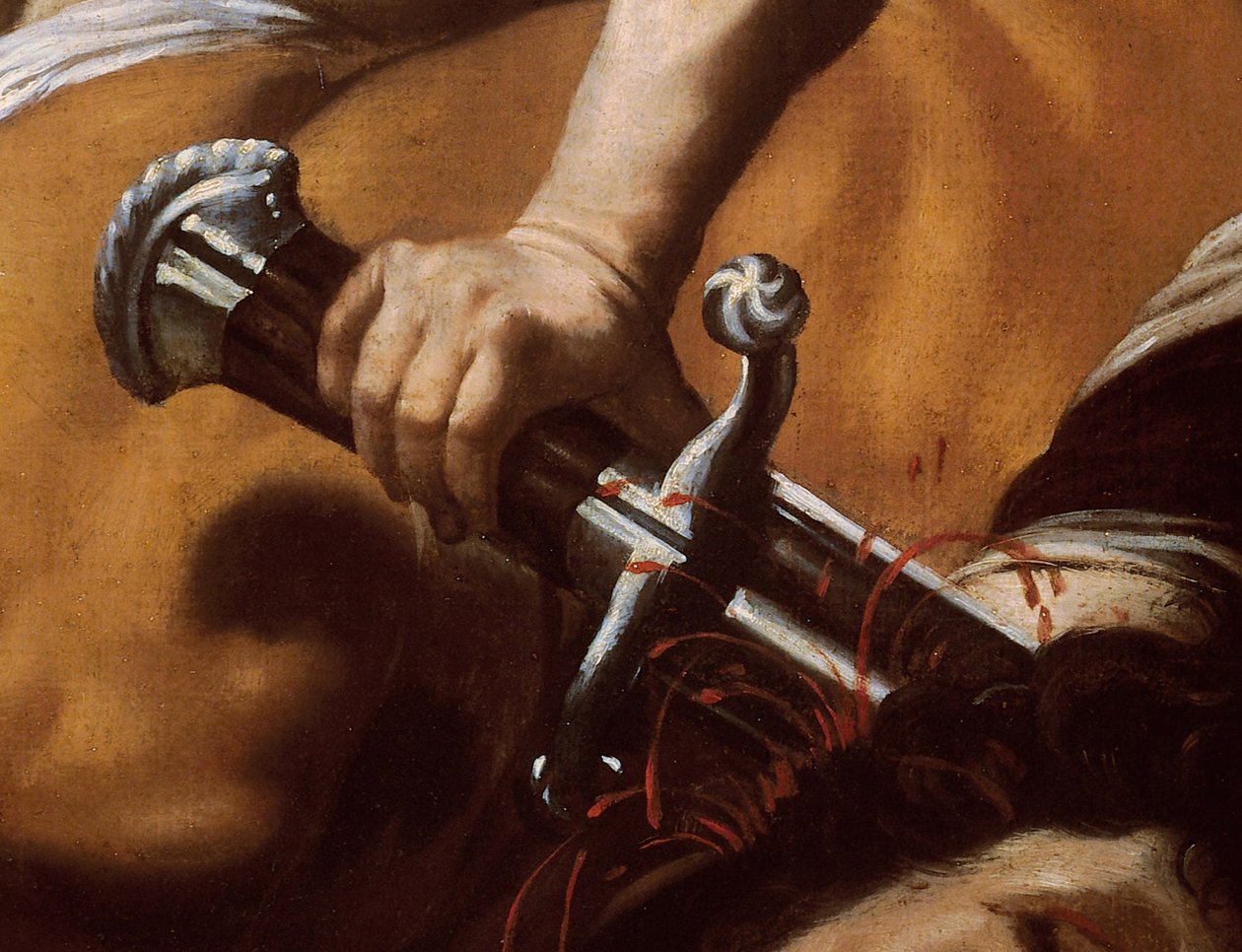 Detalje af Davids sværd fra David og Goliat af Orazio Borgianni