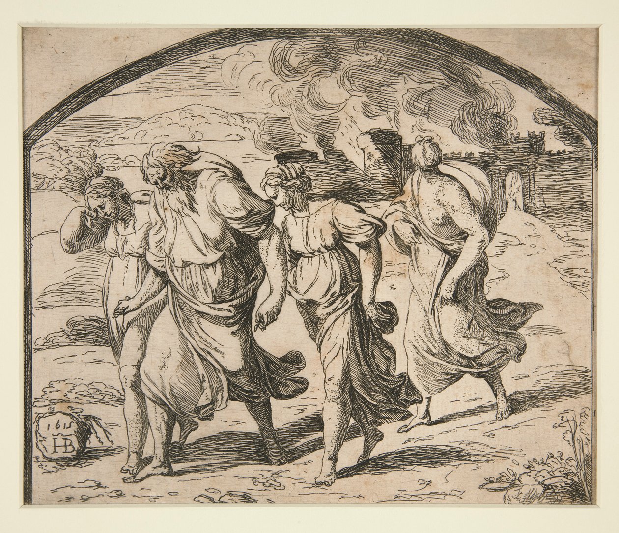 Lot og hans familie flygtede fra Sodoma af Orazio Borgianni