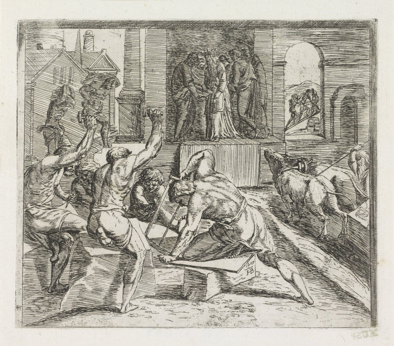 Salomo bygger templet i Jerusalem Malerier i Raphaels Loggia (serietitel) af Orazio Borgianni