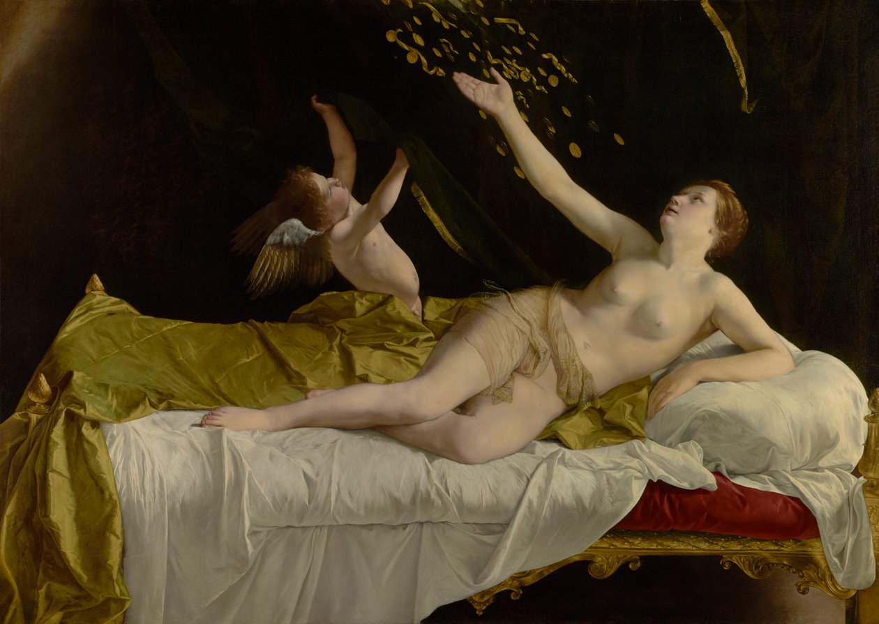 Danaë og bygen af guld, af Orazio Gentileschi