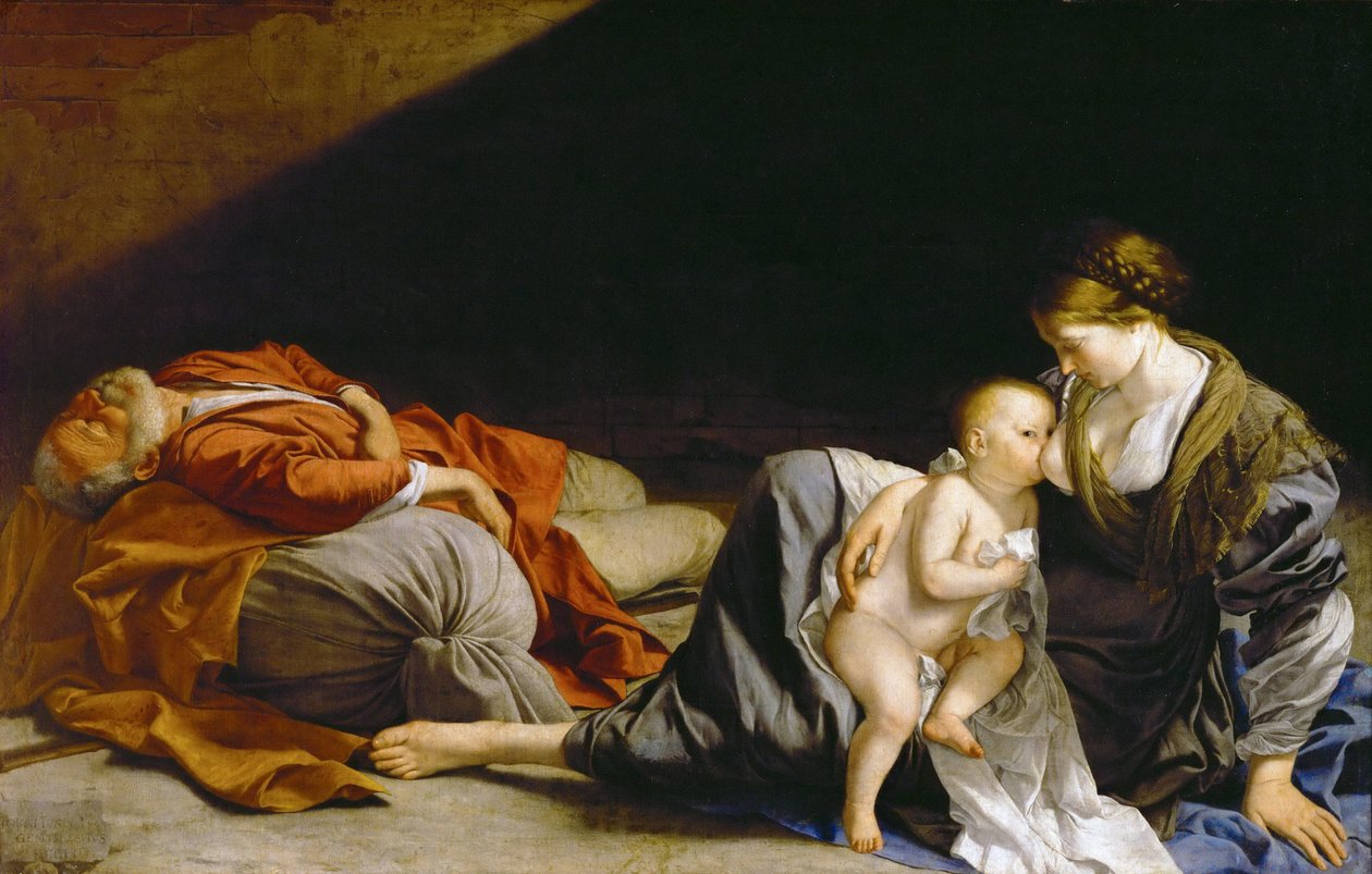 Hvil på flugten til Egypten - Hvilen på flugten til Egypten - Orazio Gentileschi (1563-1638). Olie på lærred, ca 1625. Størrelse: 138,5x216 cm. Kunsthistorisk Museum, Wien af Orazio Gentileschi