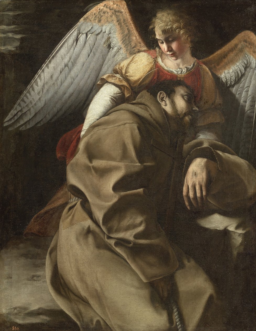 Sankt Frans støttet af en engel, ca. 1607 (olie på lærred) af Orazio Gentileschi
