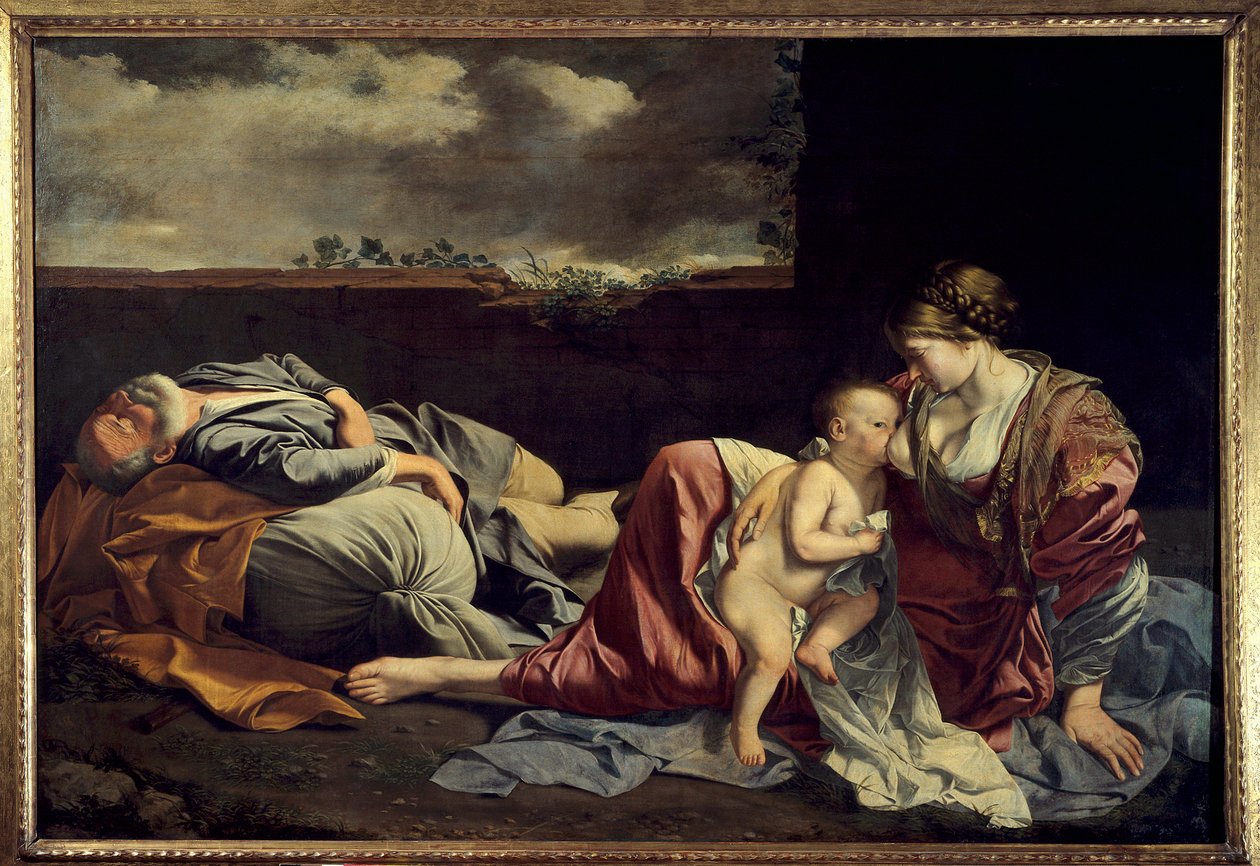 Resten af den hellige familie under flugten til Egypten Maleri af Orazio Gentileschi (1562-1647) 1600-tallet søn. 1,57 x 2,25 m. Paris. Louvre-museet af Orazio Gentileschi