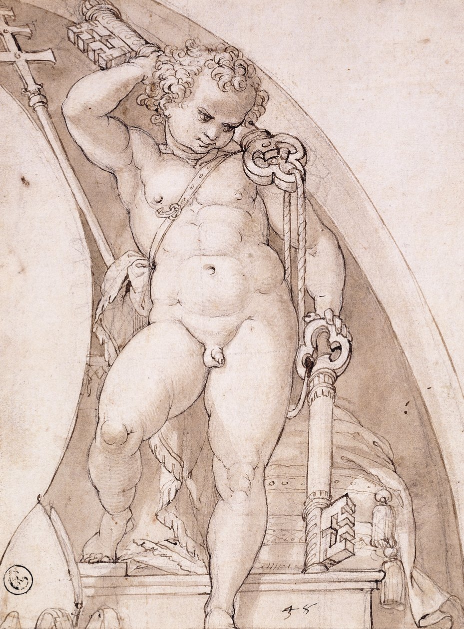 A Standing Putto Holding the Papal Keys: A Study for a Lunette, c.1575 af Orazio Samacchini