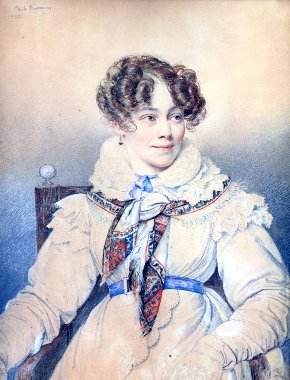 Portræt af Sophie Rostopchine (1799-1874) grevinde af Segur, 1823 (farveblyant på papir) af Orest Adamovich Kiprensky