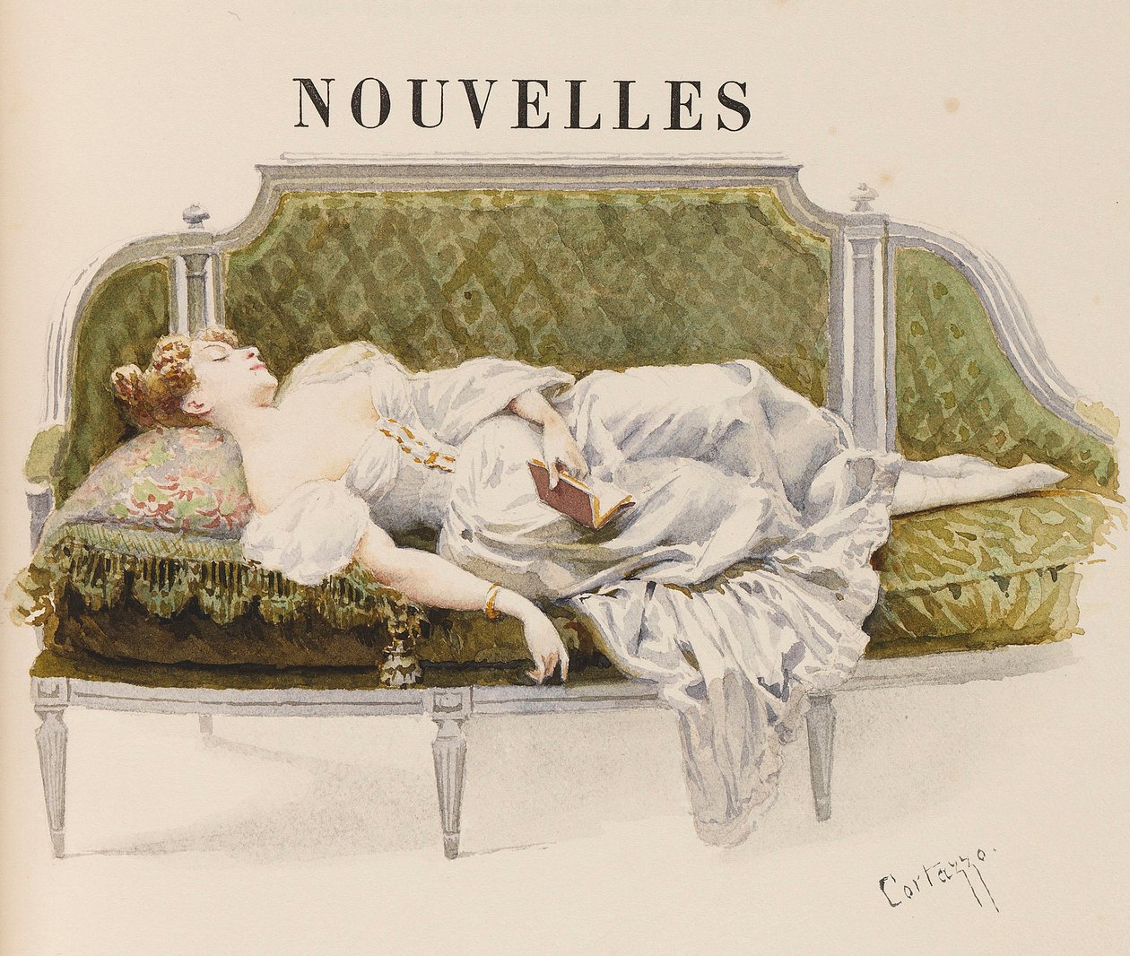 Halvtitel for Nouvelles af Alfred de Musset, 1887. af Oreste Cortazzo