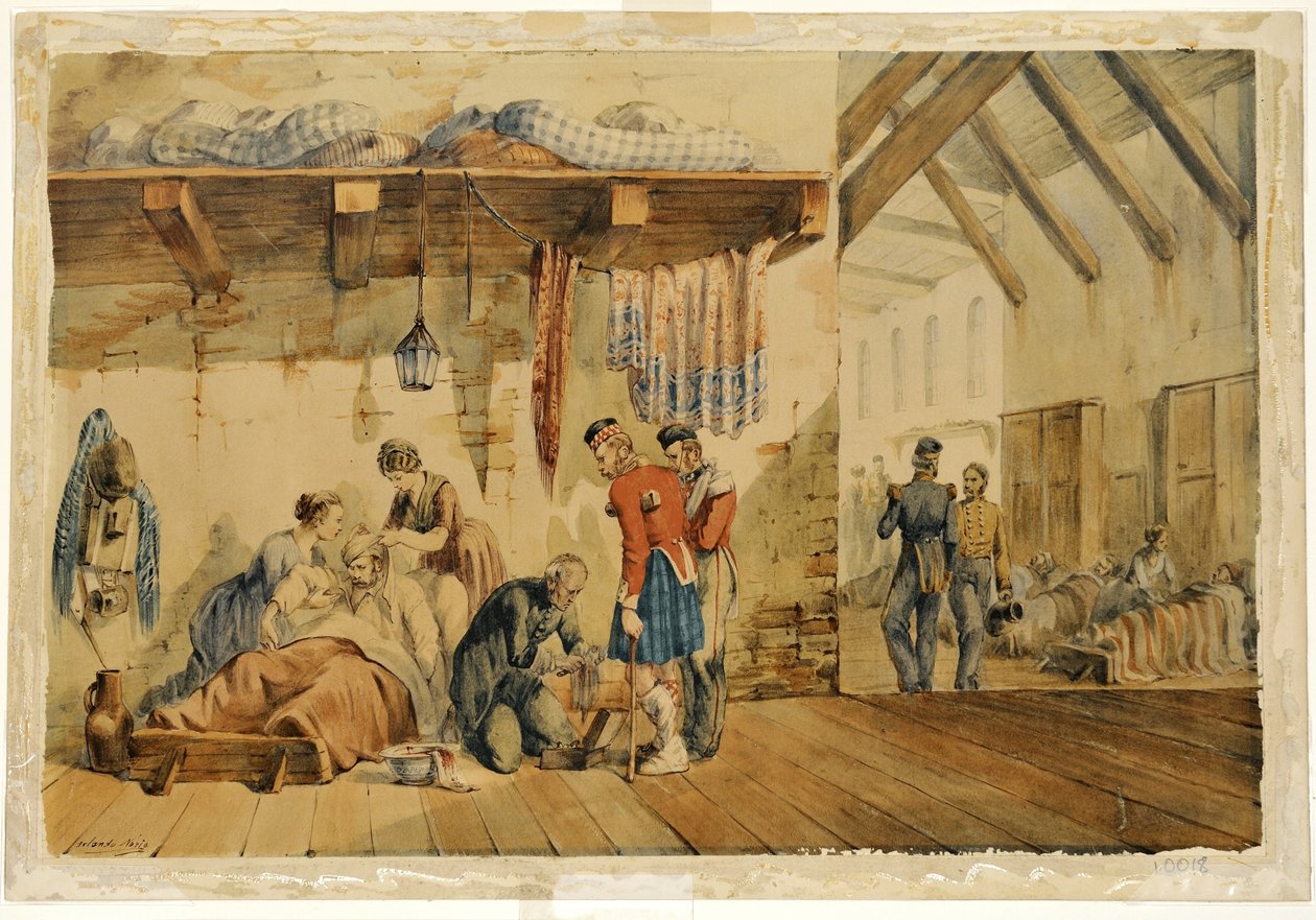[Barrack] Hospital Scutari, scene med sygeplejersker og soldater fra Highland Regiment, 1854-56 af Orlando Norie