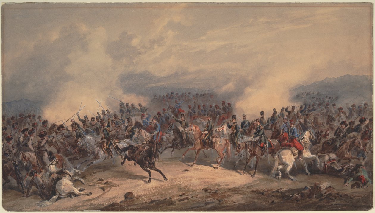 Husarer og chassører ved slaget ved Chernaya-floden den 16. august 1855, 1855 af Orlando Norie