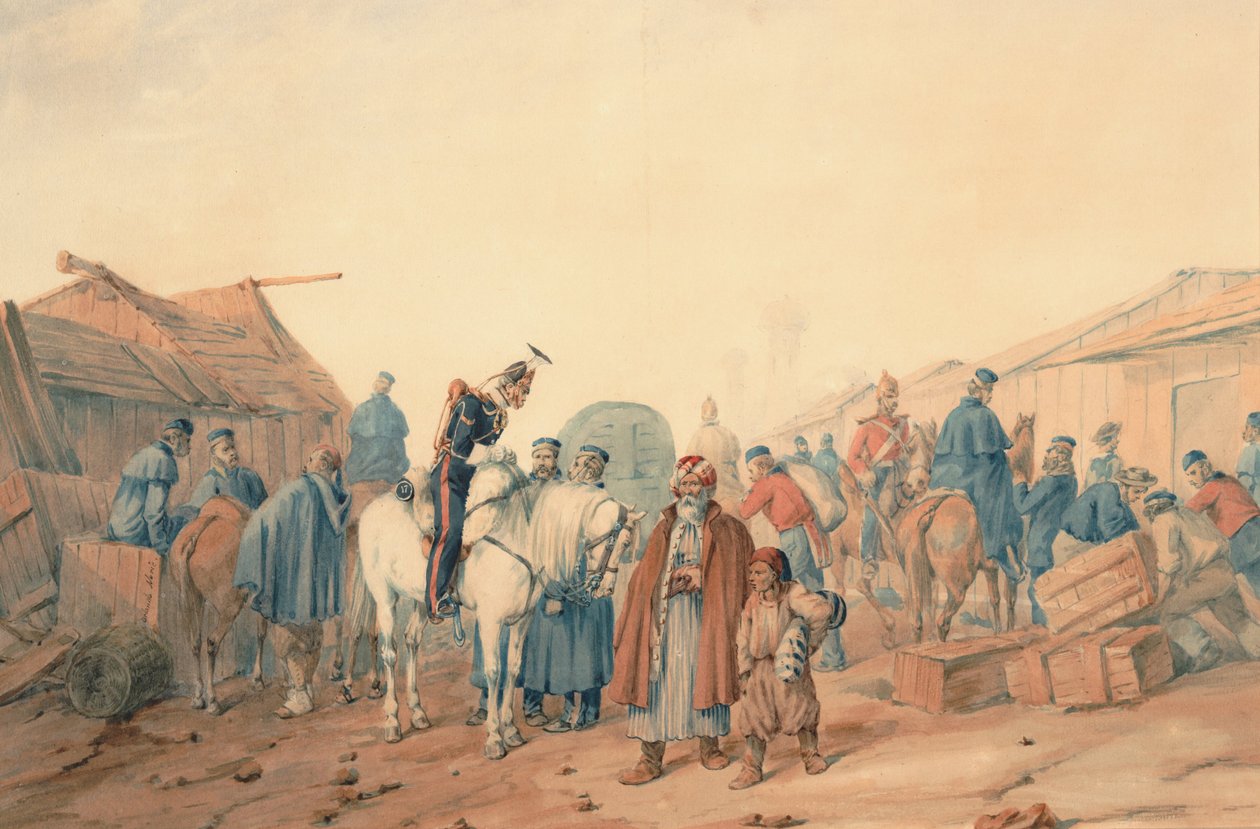 Forsyningsbase for den britiske hær ved Balaclava-havnen, 1854 af Orlando Norie