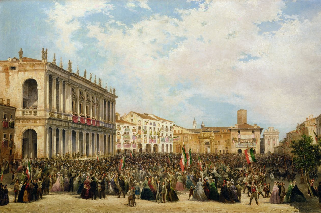 Victor Emmanuel II viser sig selv for befolkningen i Vicenza fra balkonen på Palazzo Chiericati, 1869 af Orsola Faccioli Licata