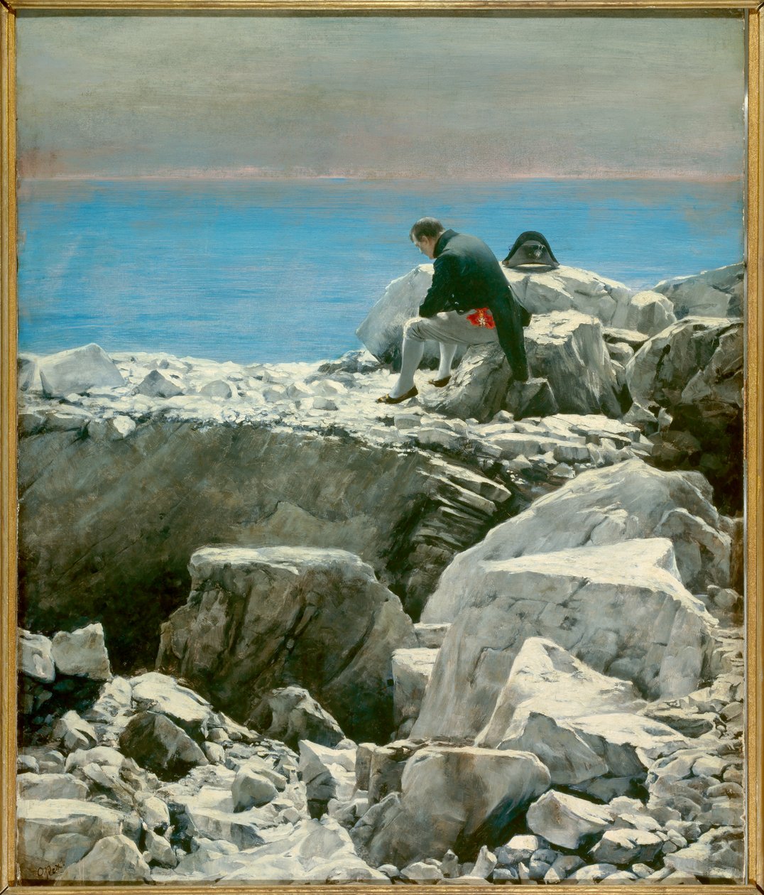 Det er slut, Napoleon I til Sankt Helene (1769-1821) Kejseren i eksil er repræsenteret i en melankolsk holdning alene på en klippe af Sainte-Helene Island. Maleri af Oscar Rex (1857-1929) 1800-tallet søn. 0,76x0,67 m Malmaison, musee du chateau - Det er sl af Oscar Rex