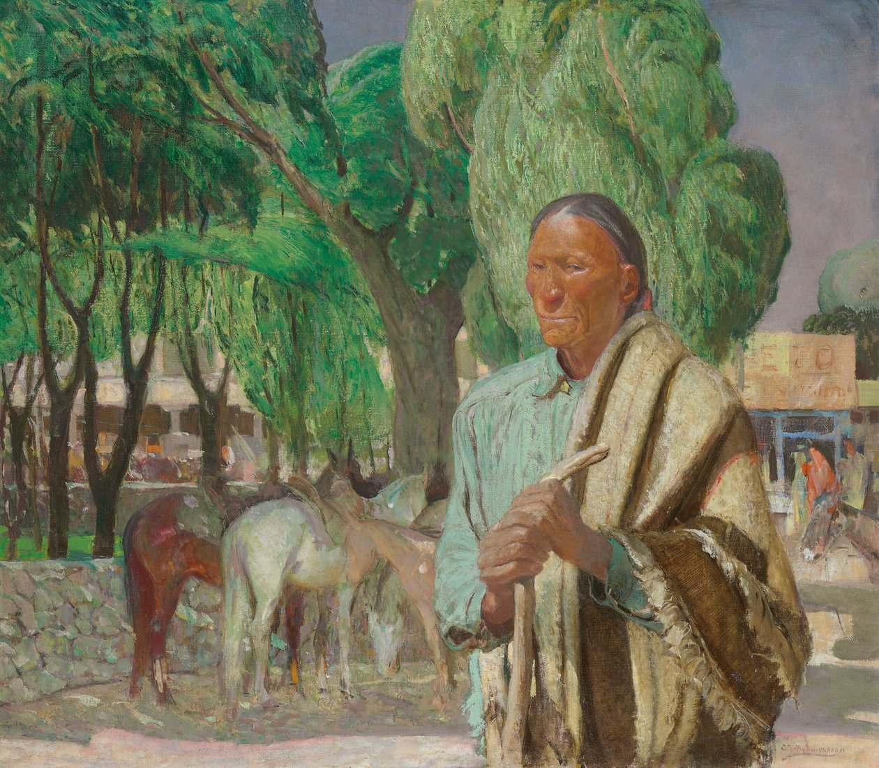 A Corner in the Taos Plaza, ca. 1925 (olie på lærred) af Oscar Edward Berninghaus