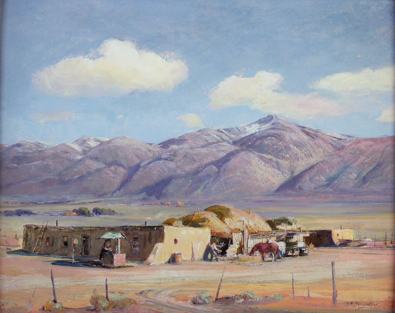 Adobe House, ca. 1940 (olie om bord) af Oscar Edward Berninghaus