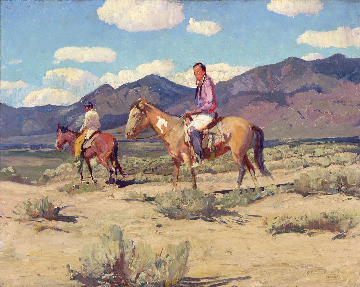 Braves of the Taos Mountains (olie på plade) af Oscar Edward Berninghaus