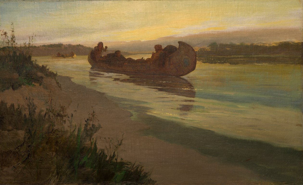 Marquette og Joliet på Mississippi af Oscar Edward Berninghaus