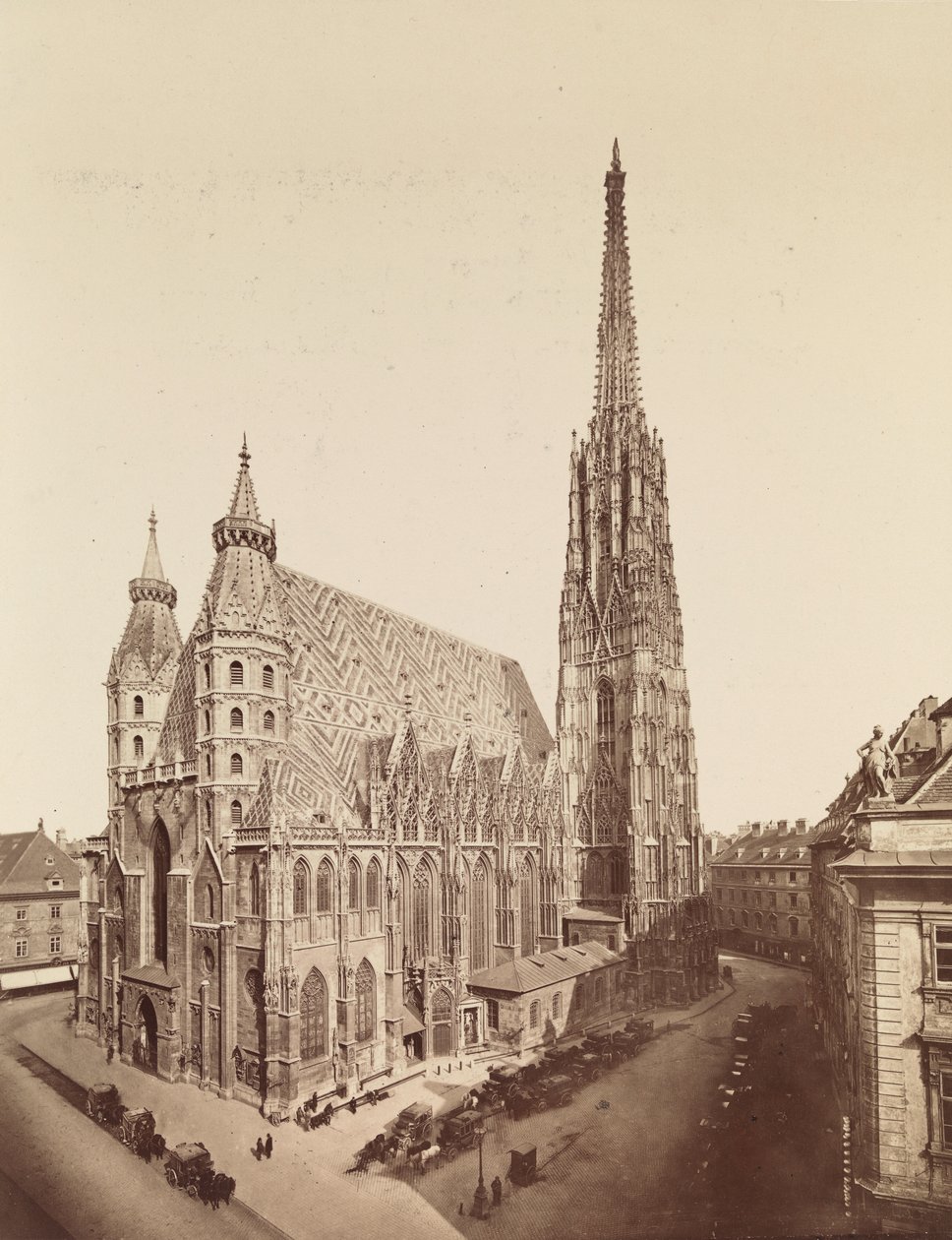 1., Stephansplatz 1 - Stefansdom - vest- og sydfacade - set fra et højt standpunkt af Oscar Kramer