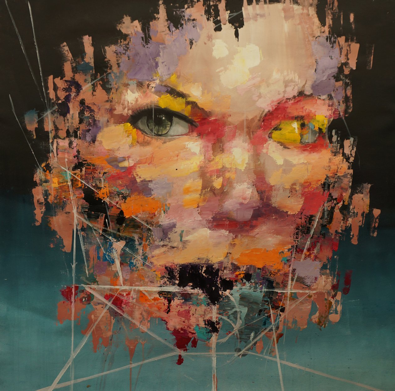 Distorted Color Model 2 , 2018-2025 (akryl og olie på lærred) af Oscar Nin