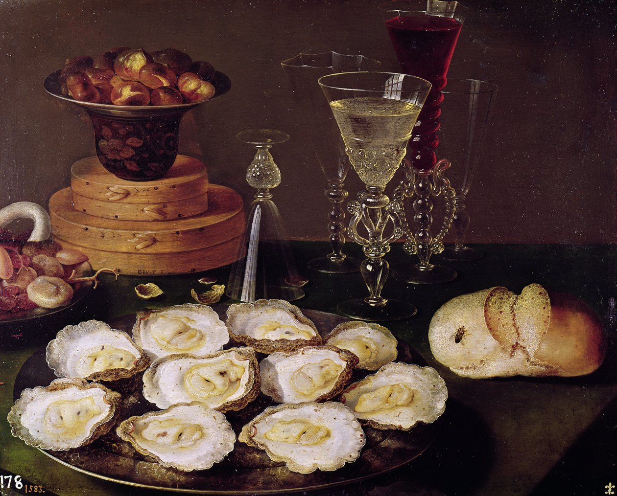 Stilleben med østers og briller, 1606 af Osias the Elder Beert