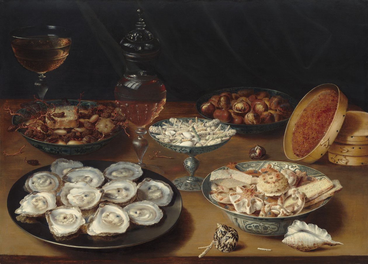 Retter med østers, frugt og vin af Osias Beert the Elder