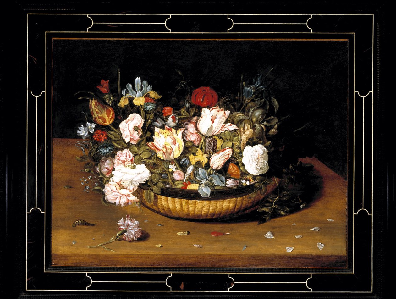 Kurv med blomster, ca. 1615 (olie på panel) af Osias the Elder Beert