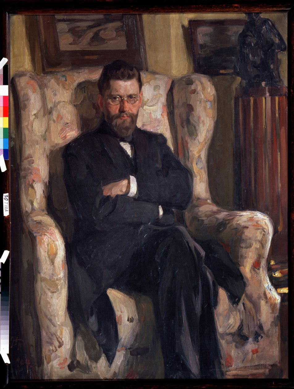 ""Portræt af kunstsamleren Alexis (AA) Bakhrushin (1865-1929)"" (Portræt af samleren Alexey A. Bakhrushin) Maleri af Osip Emmanuilovich Braz (1872-1936) 1904 Statens Kunstmuseum Tula (Toula) af Osip Emmanuilovich Braz