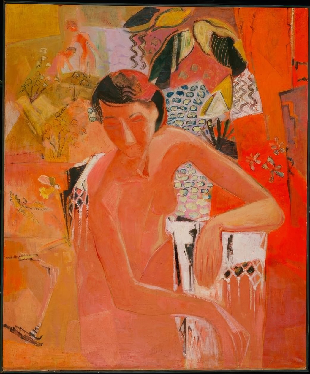 Badende mit Fransentuch – Badende med sjal med frynser. 1940 Lærred, 119 × 98,5 cm Inv. A 6/50 Museum am Ostwall, Dortmund, Tyskland af Oskar Moll