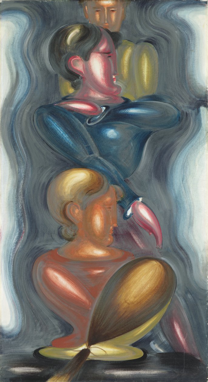 Gruppe med blå ecstasy (olie på lærred lagt på kraftigt kort) af Oskar Schlemmer