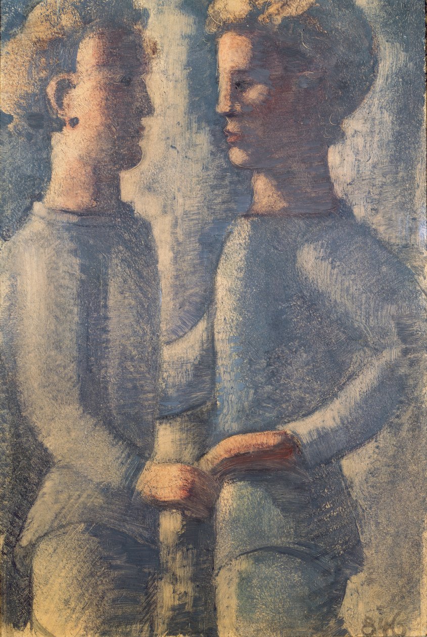 Two Friends, 1936 (blyant, tempera og olie på panel) af Oskar Schlemmer